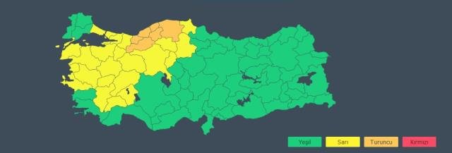 YARIN İÇİN İLLERE SARI VE TURUNCU KODLU UYARI YAPILDI!