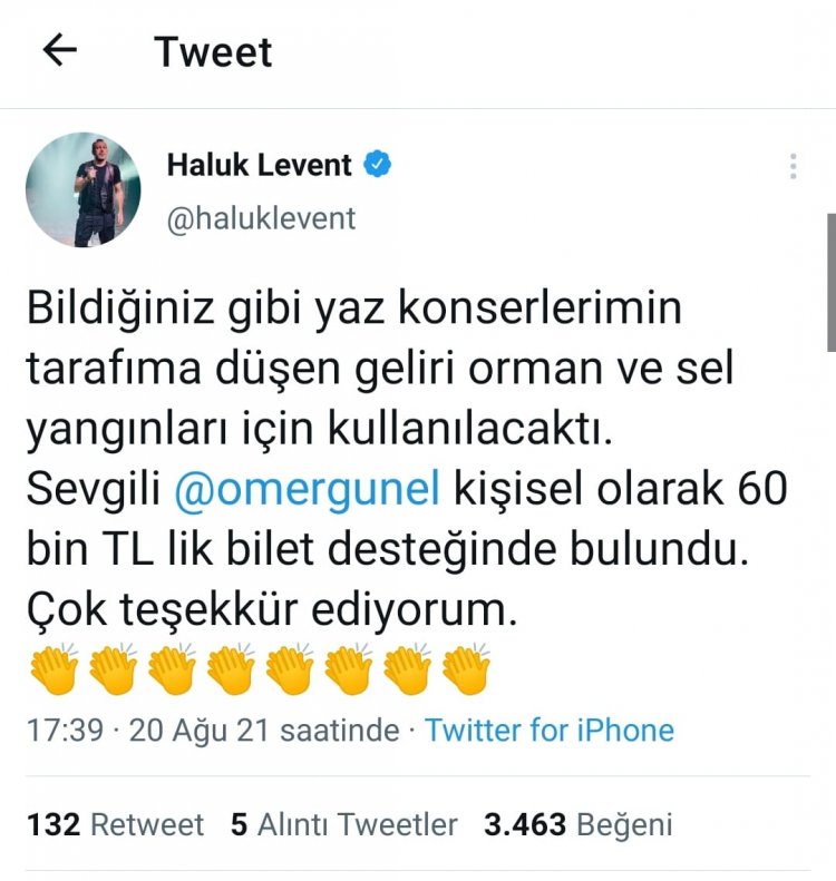 ÜNLÜ SANATÇI HALUK LEVENT’TEN BAŞKAN ÖMER GÜNEL’E TEŞEKKÜR 