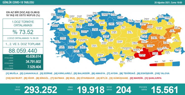 TÜRKİYE'DE KORONAVİRÜS: 204 KİŞİ DAHA HAYATINI KAYBETTİ, 19 BİN 918 YENİ VAKA TESPİT EDİLDİ